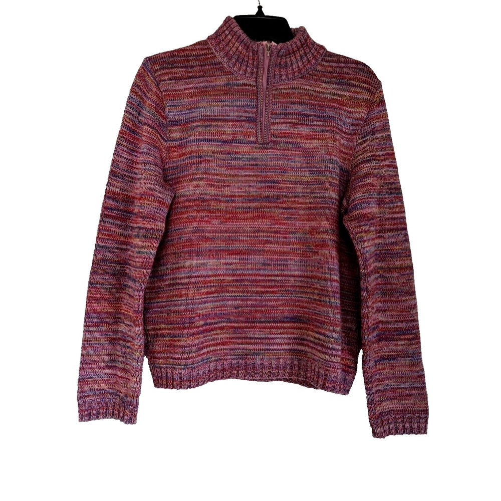 BULA Sweater Women's M Wool Blend 1/4 Zip Ski Multicolor Stripe Made in Canada